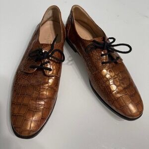 Cole‎ Haan Bronze Croc-Embossed Leather Lace-Up Oxfords – Size 6.5